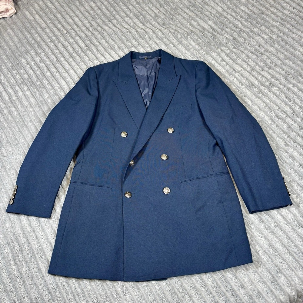 Garson Pierye men's size R42 dark blue silver tone buttons w‎ lions blazer